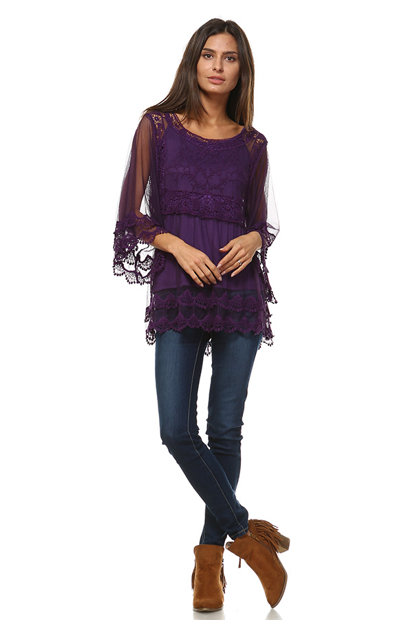 Mash Top with Crochet Work at Top - Eggplant
